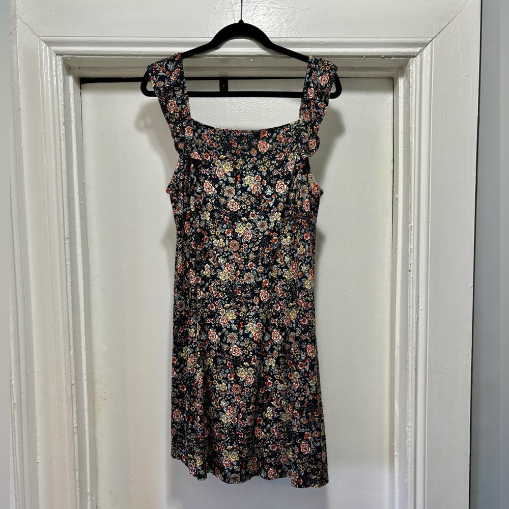🌺 LOFT Dark Gray Floral Off-Shoulder Mini Dress size L